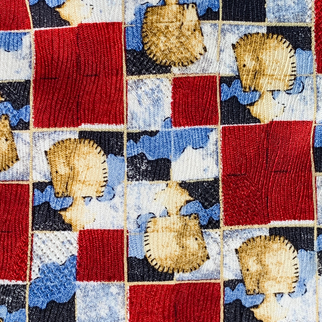 ERMENEGILDO ZEGNA Burgundy Blue Horses Chessboard Squares Silk Tie