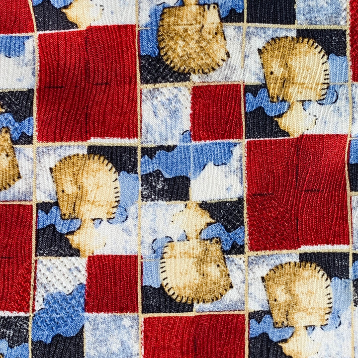 ERMENEGILDO ZEGNA Burgundy Blue Horses Chessboard Squares Silk Tie