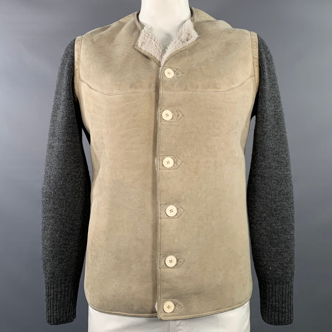MAISON MARGIELA Size 42 Grey Stone Mixed Fabrics Wool Suede Collarless Jacket