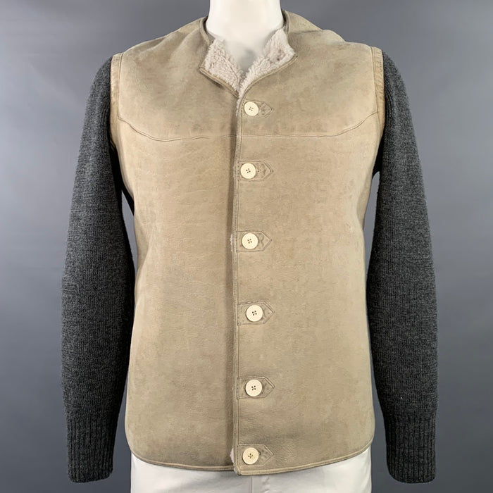 MAISON MARGIELA Size 42 Grey Stone Mixed Fabrics Wool Suede Collarless Jacket