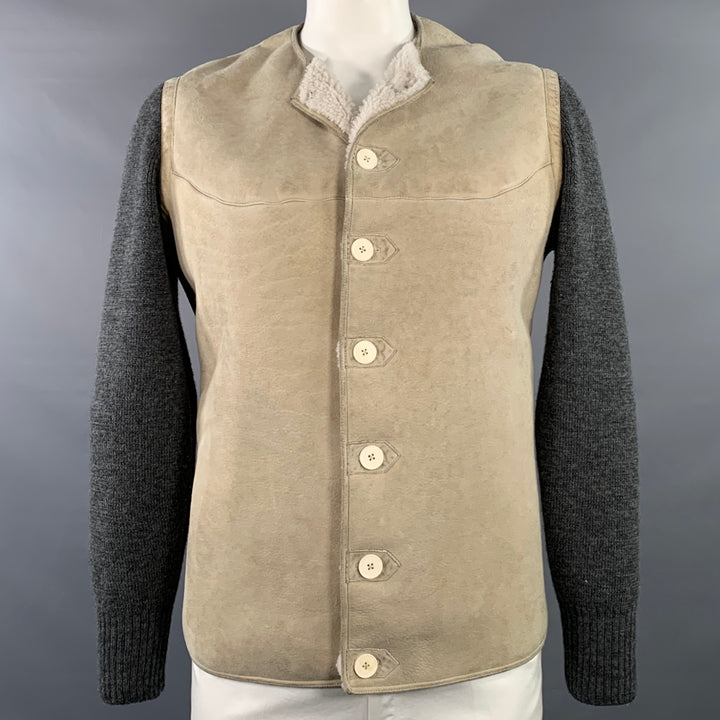 MAISON MARGIELA Size 42 Grey Stone Mixed Fabrics Wool Suede Collarless Jacket