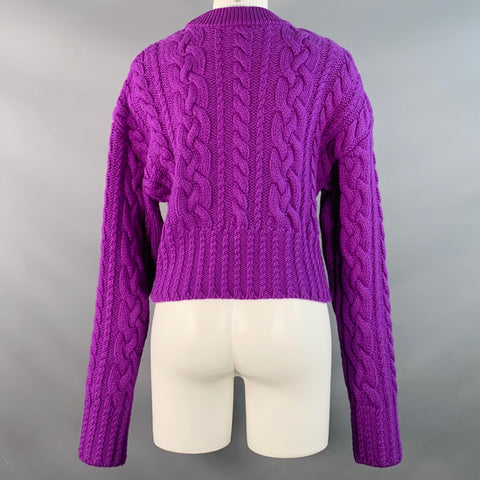 AMI by ALEXANDRE MATTIUSSI Size S Purple Wool Cable Knit Crew Neck Sweater