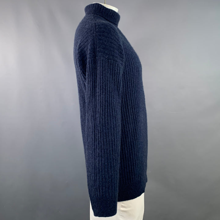 MARGARET HOWELL Size XL Navy Cashmere Rib Knit High Neck Sweater