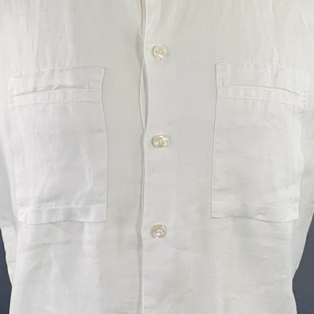ARMANI COLLEZIONI Size M White Linen Two Pockets Short Sleeve Shirt