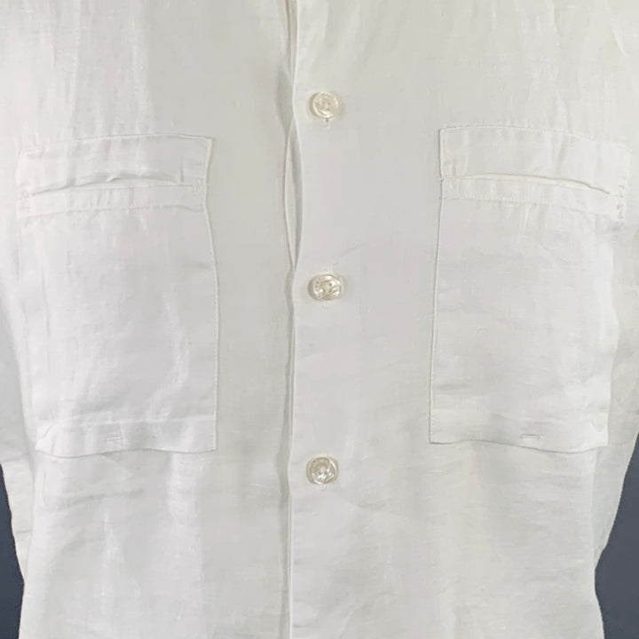 ARMANI COLLEZIONI Size M White Linen Two Pockets Short Sleeve Shirt