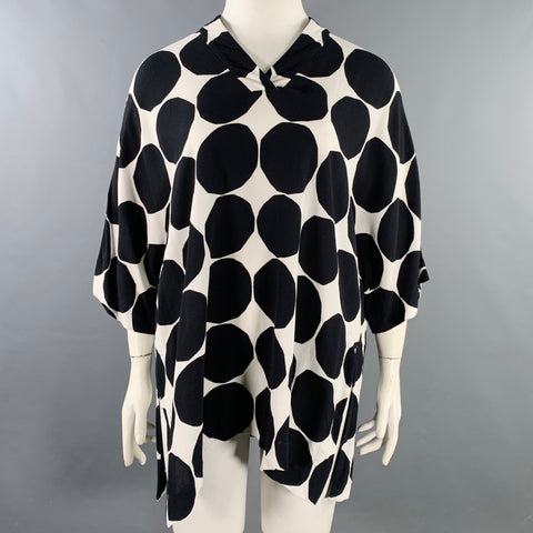 MARIMEKKO Size L Black Cream Dots V-Neck Blouse