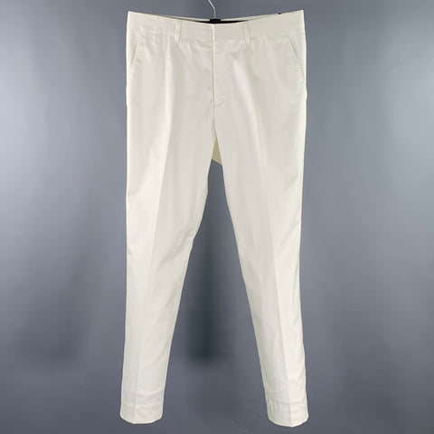 IZZUE Size 32 White Cotton Blend Flat Front Casual Pants