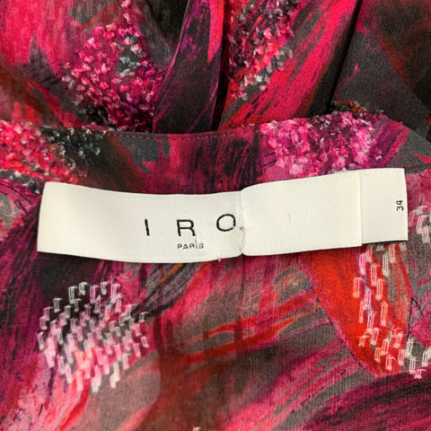 IRO Size 0 Red Black Silk Viscose Textured Oversized Casual Top