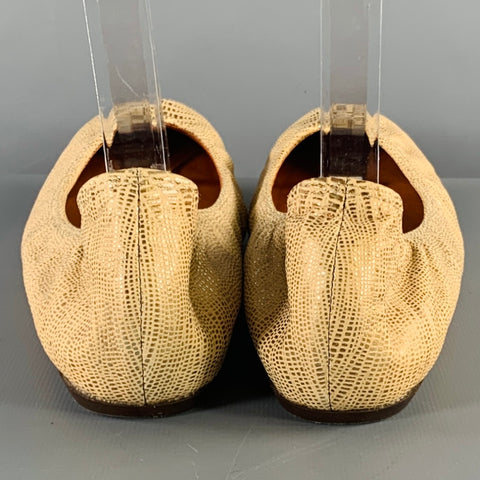 LANVIN Size 7 Gold Beige Embossed Ballet Flats