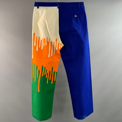 WALTER VAN BEIRENDONCK Size 34 Orange Cobalt Paint Splatter Cotton Casual Pants
