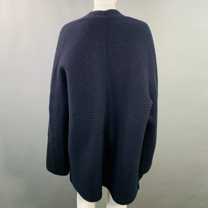 THE ROW Size M Navy Wool Cashmere Ribbed Open Front Cardigan
