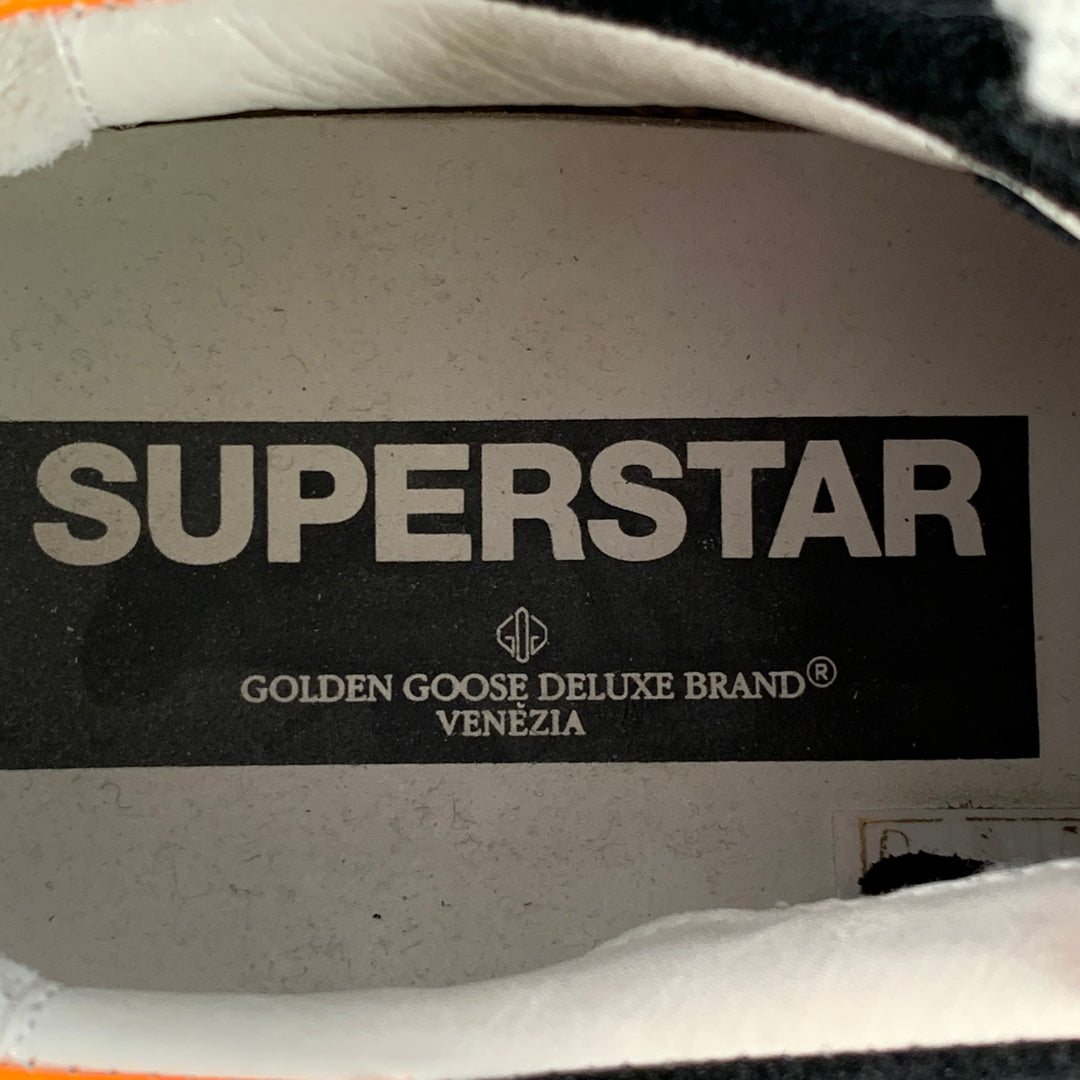 GOLDEN GOOSE SUPERSTAR Size 7 Black Orange Suede Low Top Skater Sneakers