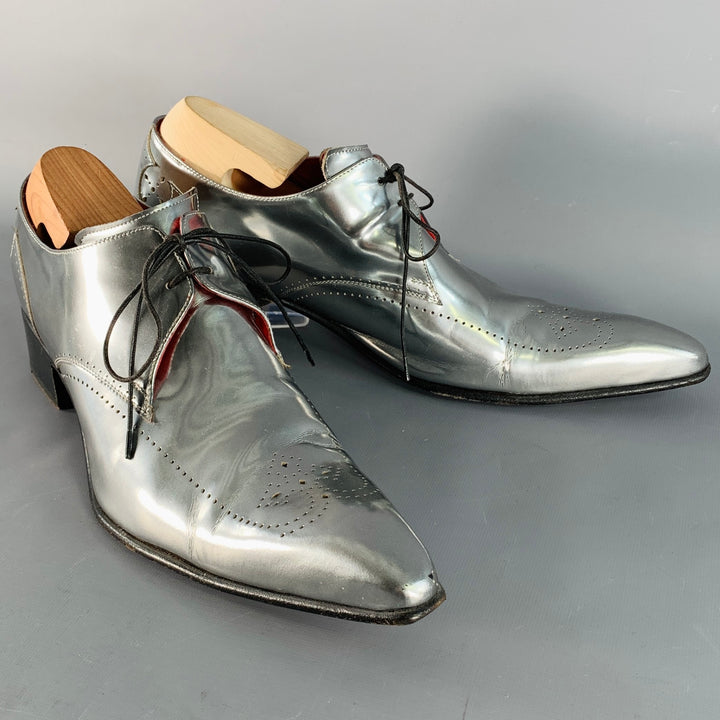 JEFFERY WEST Size 11 Silver Metallic Perforated Leather Lace-Up Shoes