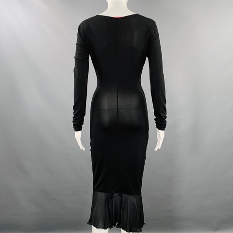 EMANUEL UNGARO Size XS Black Rayon Blend Ruffled Midi Cocktail Dress