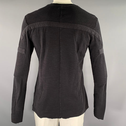 THOM KROM Size L Black Patchwork Cotton Crew-Neck Pullover