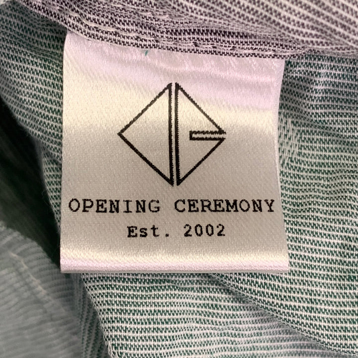 OPENING CEREMONY Size M Grey Mint Color Block Cotton Long Sleeve Shirt