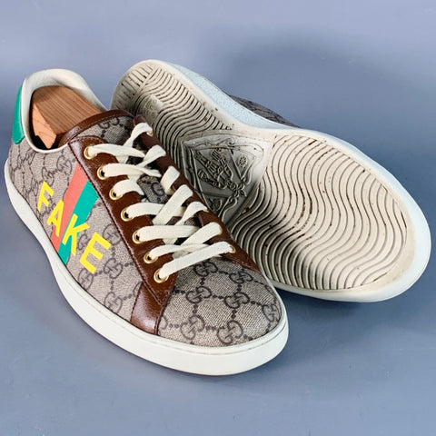 GUCCI Size 8 Fake/Not Brown Multi Color Monogram Canvas Low Top Sneakers