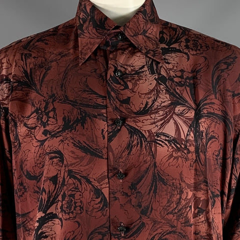 BILLIONAIRE COUTURE Size XL Brown Black Print Silk Button Up Long Sleeve Shirt