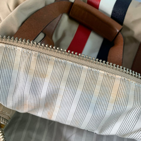 BLACK FLEECE Beige Multi Color Stripe Canvas Leather Duffle Bag