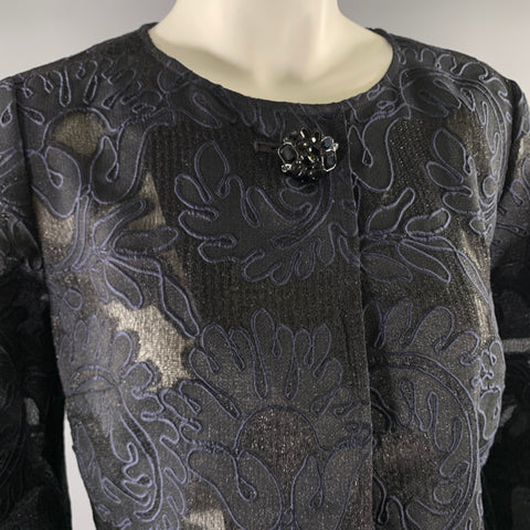 ST. JOHN COUTURE Size 2 Navy Black Silk acetate Floral Jacket