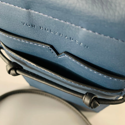 VON HOLZHAUSEN Navy Black Faux Leather Pouch Handbag