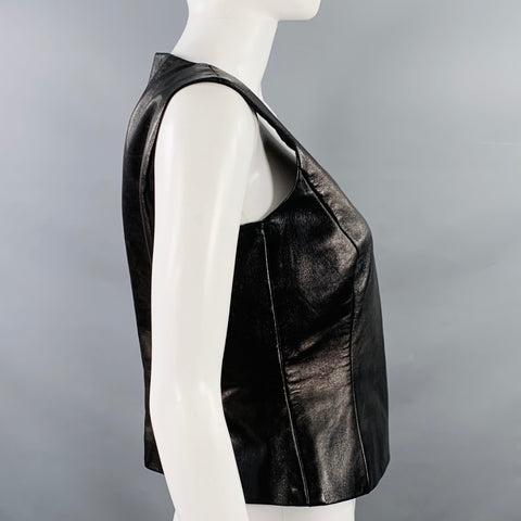AKRIS Size 8 Black Sleeveless Leather Casual Top
