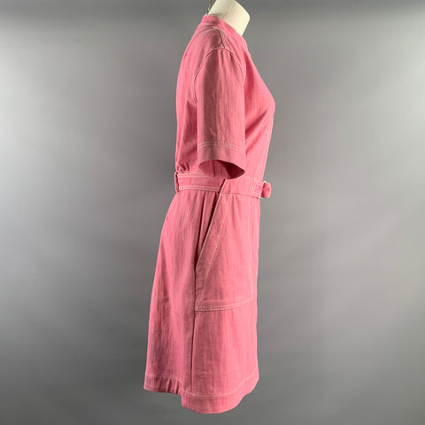 AKRIS Size 8 Pink Cotton  Elastane Contrast Stitch Belted Dress