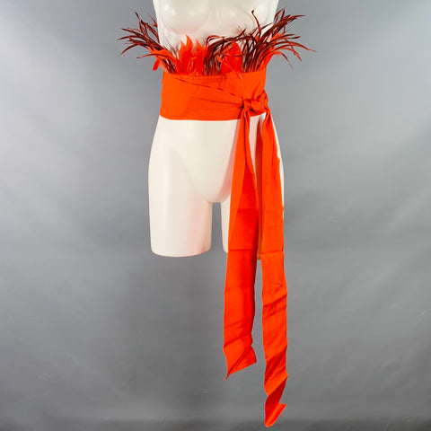 SARA ROKA Size M Red Orange Feather Cotton Blend Grosgrain Sash Belt