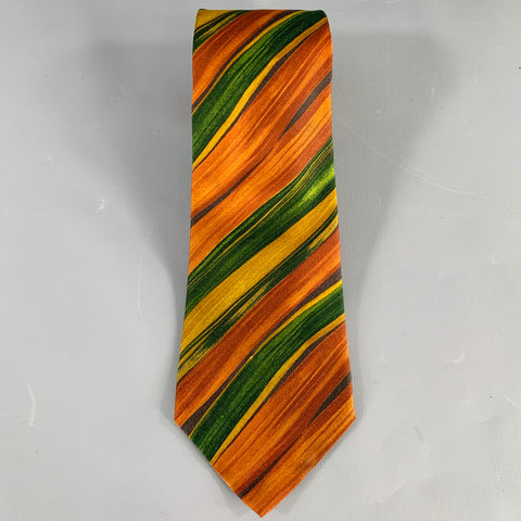 SALVATORE FERRAGAMO Brown Green Diagonal Stripe Silk Tie