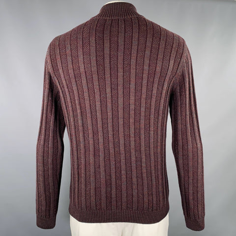 LENOR ROMANO Size L Brown Cable Knit Merino Wool 1/4 Zip Pullover