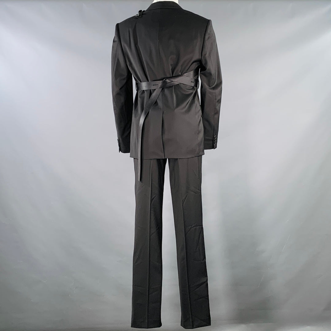 HELMUT LANG SS24 Size 44 Black Wool Notch Lapel Seatbelt Suit