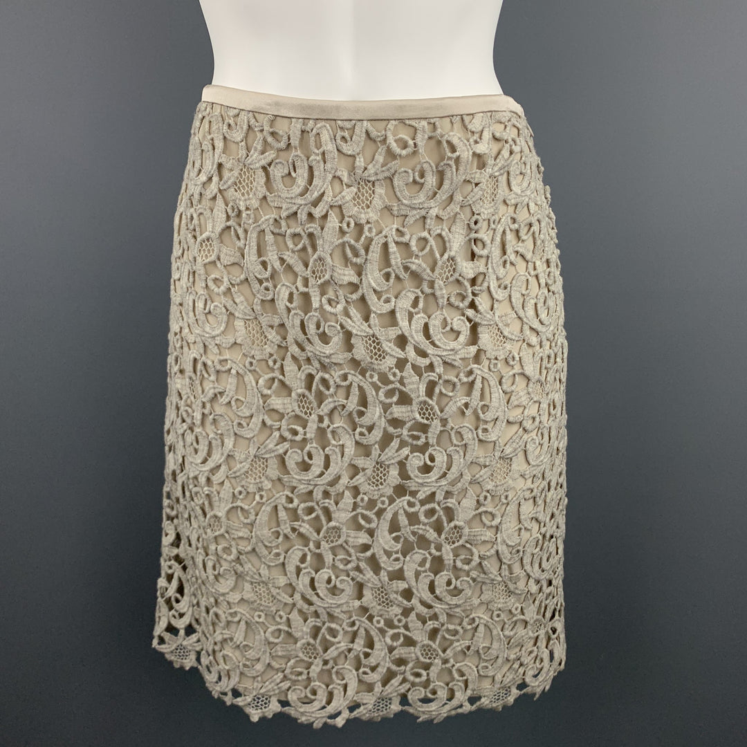 ESCADA Taille 8 Jupe trapèze en laine mélangée taupe en dentelle