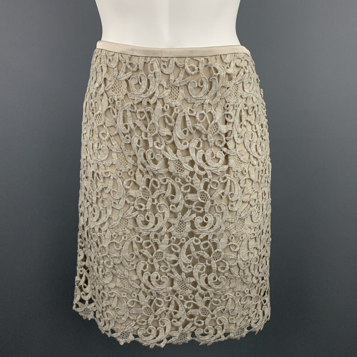 ESCADA Taille 8 Jupe trapèze en laine mélangée taupe en dentelle