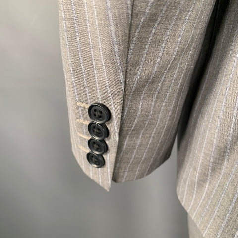 SAKS FIFTH AVENUE Size 44 Grey Blue Stripe Wool Silk Notch Lapel Suit