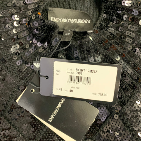 EMPORIO ARMANI Size L Black Virgin Wool Sequined Sleeveless Dress Top