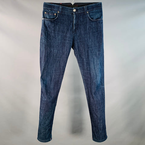 ISAIA Size 32 Blue Cotton Selvedge Twill Skinny Jeans