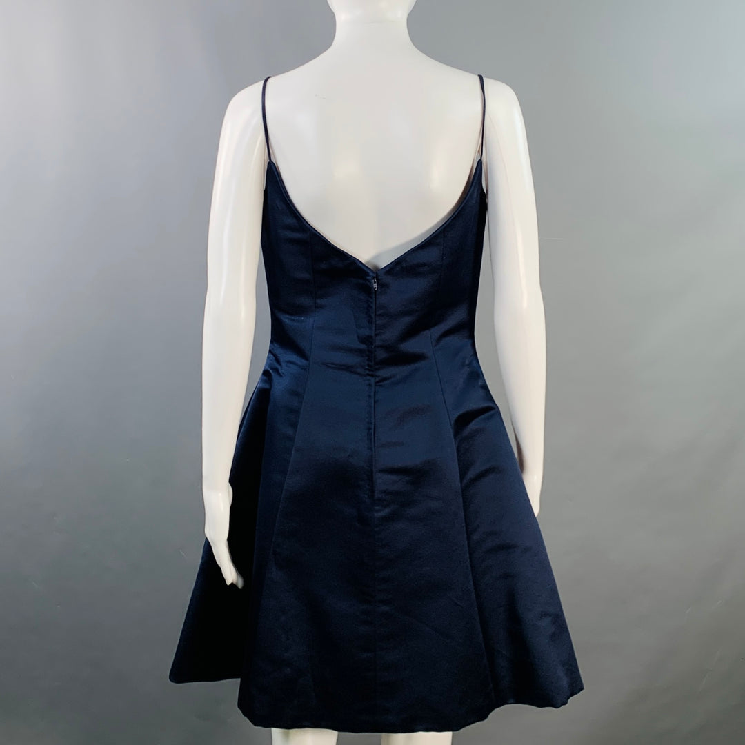 DONALD DEAL Size 8 Navy Taffeta Spaghetti Straps Knee Length Cocktail Dress