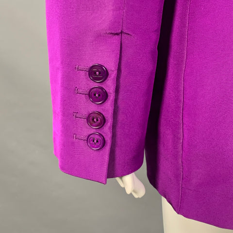 VALENTINO Size 4 Purple Silk Peak Lapel Drawstring Jacket Blazer
