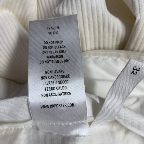 MR. PORTER Size 32 Cream Corduroy Cotton Pleated Casual Pants