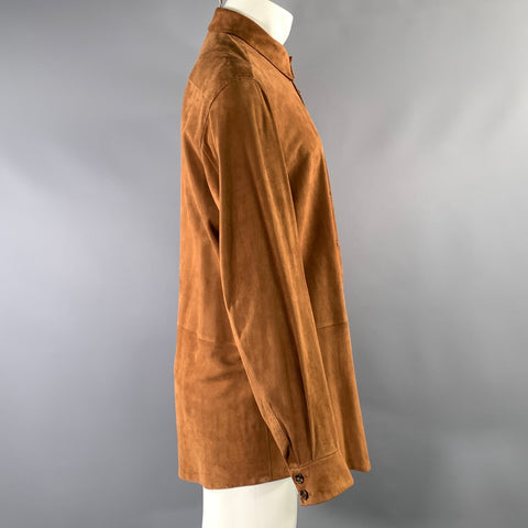 BOSS by HUGO BOSS Size 42 Brown Leather Button Up Long Sleeve Shirt