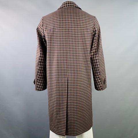 PAUL SMITH Size M Tan Navy Black Plaid Wool Blend Hidden Placket Coat