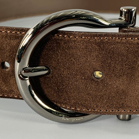 SALVATORE FERRAGAMO Size 36 Brown Gunmetal Suede Belt