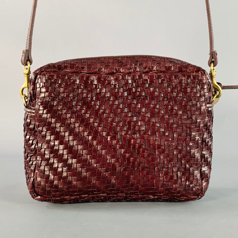 CLARE V. Marisol Red Oxblood Woven Leather Crossbody Handbag