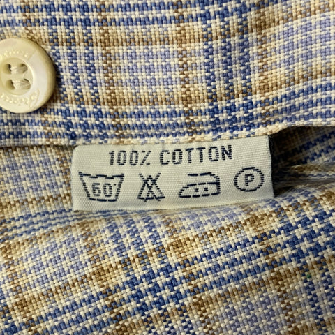 BRIONI Size M Blue Tan Plaid Cotton Long Sleeve Shirt