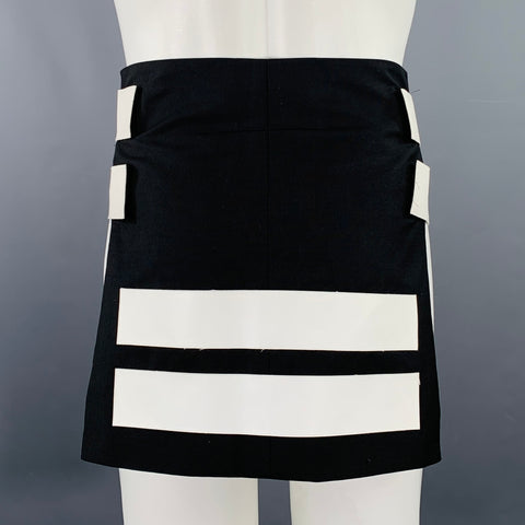 GIVENCHY Spring 2015 Size M Black White Stripe Wool Mohair Apron Skirt Kilt