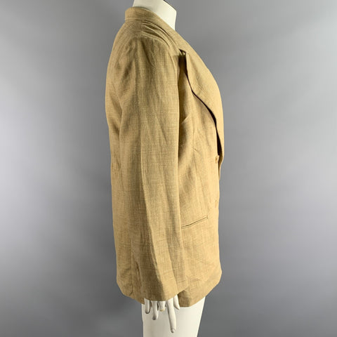 RALPH LAUREN Size 12 Tan Linen Blend Tartan Peak Lapel Coat