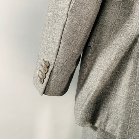 ERMENEGILDO ZEGNA Size 46 Grey White Window Pane Wool Notch Lapel Suit