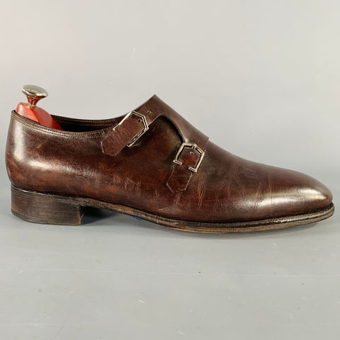 JOHN LOBB T. 10.5 97000E Mocassins à double boucle en cuir marron