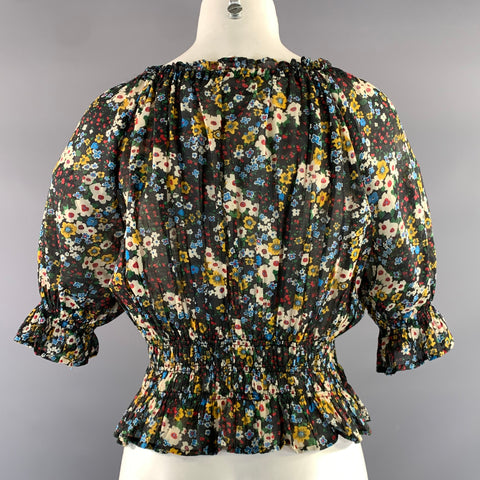 MOTHER Size S Black Multi Color Cotton Floral Elastic Waistband Casual Top