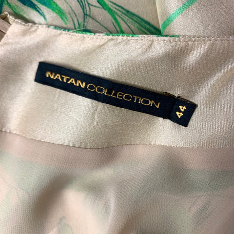 NATAN COLLECTION Size 8 Beige Green Silk Leafs Shift Knee Length Dress